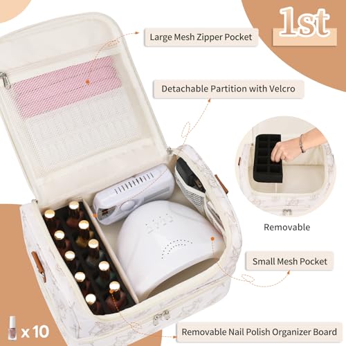 CUBETASTIC Nail Polish Organizer, Nail Supplies Storage Case Holds 45 Bottles Nail Polish & Nail Lamp, Travel Nail Tech Carrying Bag, Nail Kit Bag For Nail Stuff & Manicure Tools - Image 3