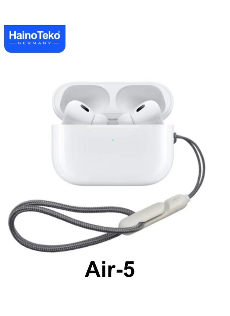 HainoTeko Air-5 Wireless Bluetooth Earbuds – True Wireless In-Ear Headphones with Touch Control, Auto Power On/Off, Built-in Microphone, Noise Isolation, Long Battery Life, Charging Case, iOS & Android Compatible Earphones – White | Compact & Stylish - Image 1