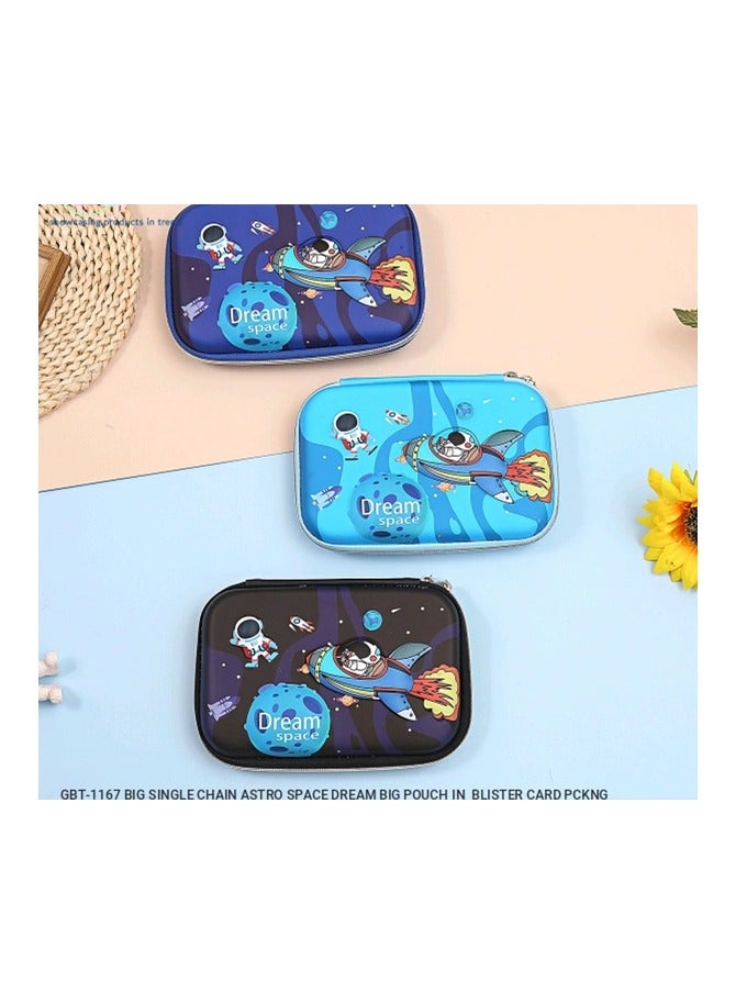 Spaceman Pencil Case with Raised Face, Leather Material, Silicone Face, 2 Zippers in Different Colors - Image 2