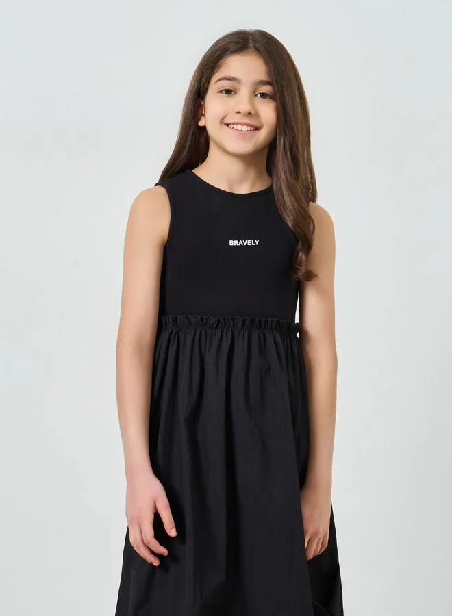 Take Two Girls Text Print Sleeveless Dress
