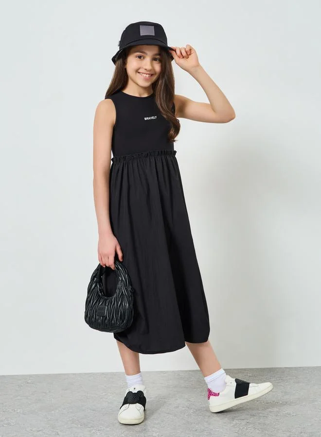 Take Two Girls Text Print Sleeveless Dress