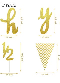 Unique 3Pcs-6 Months Banner Happy Birthday Banner Happy 1/2 Birthday Banner Glitter 1/2 Half Year Cake Topper Triangle Flag Banner for Half Year Baby Shower Birthday Party Decoration, Pre-strung (Gold)  - Image 2