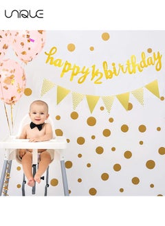 Unique 3Pcs-6 Months Banner Happy Birthday Banner Happy 1/2 Birthday Banner Glitter 1/2 Half Year Cake Topper Triangle Flag Banner for Half Year Baby Shower Birthday Party Decoration, Pre-strung (Gold)  - Image 4
