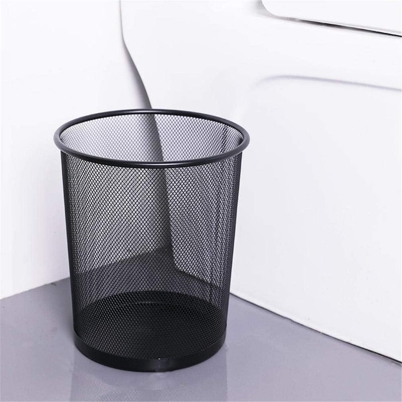 SHOWAY Small Trash Can Metal Mesh Round Trash Can Paper Basket Kitchen Bedroom Office Rubbish Waste Bins Holder Can Household Home Cleaning Tools (Color : Black) - Image 3