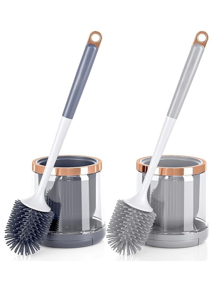 عربست مجموعة فرشاة المرحاض، قطعتان من فرشاة المرحاض وحاملها مع ملقط بمقبض طويل، فرشاة تنظيف المرحاض للتنظيف العميق للحمام، فرشاة أنيقة لتنظيف المرحاض، إكسسوارات ديكور الحمام (رمادي) - Image 1