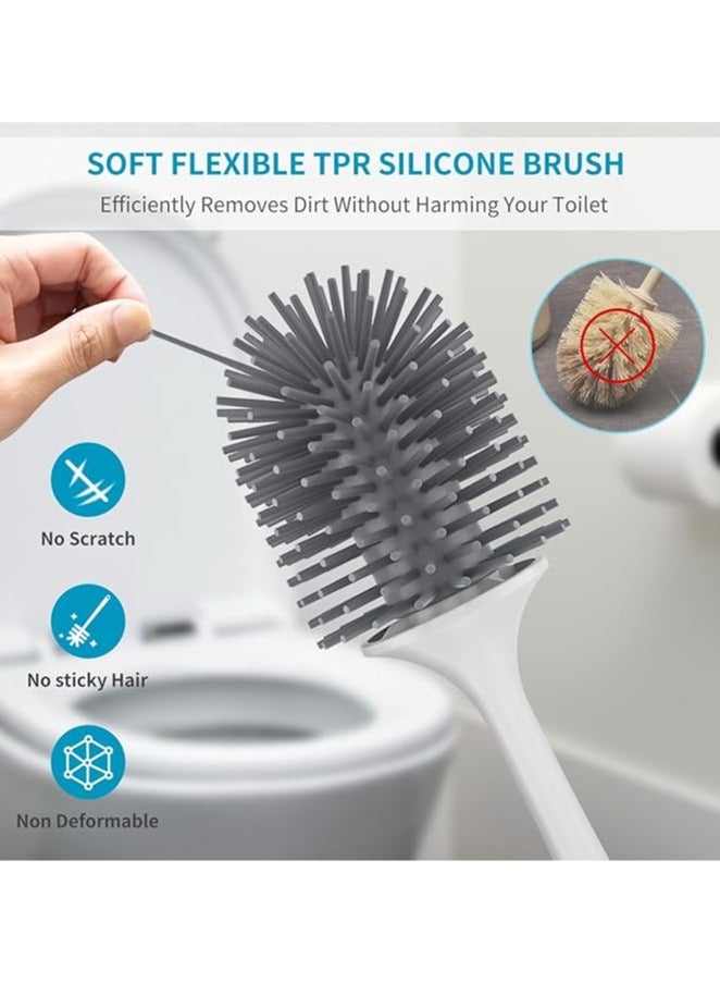 عربست مجموعة فرشاة المرحاض، قطعتان من فرشاة المرحاض وحاملها مع ملقط بمقبض طويل، فرشاة تنظيف المرحاض للتنظيف العميق للحمام، فرشاة أنيقة لتنظيف المرحاض، إكسسوارات ديكور الحمام (رمادي) - Image 2
