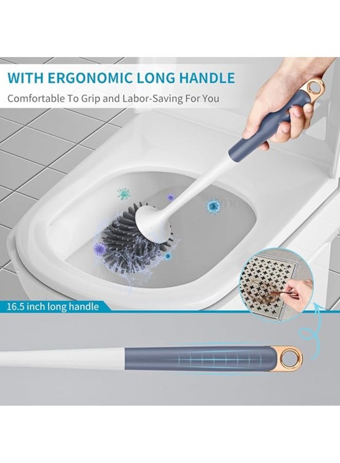 عربست مجموعة فرشاة المرحاض، قطعتان من فرشاة المرحاض وحاملها مع ملقط بمقبض طويل، فرشاة تنظيف المرحاض للتنظيف العميق للحمام، فرشاة أنيقة لتنظيف المرحاض، إكسسوارات ديكور الحمام (رمادي) - Image 3