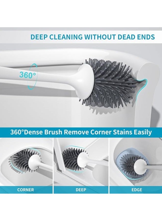 عربست مجموعة فرشاة المرحاض، قطعتان من فرشاة المرحاض وحاملها مع ملقط بمقبض طويل، فرشاة تنظيف المرحاض للتنظيف العميق للحمام، فرشاة أنيقة لتنظيف المرحاض، إكسسوارات ديكور الحمام (رمادي) - Image 4