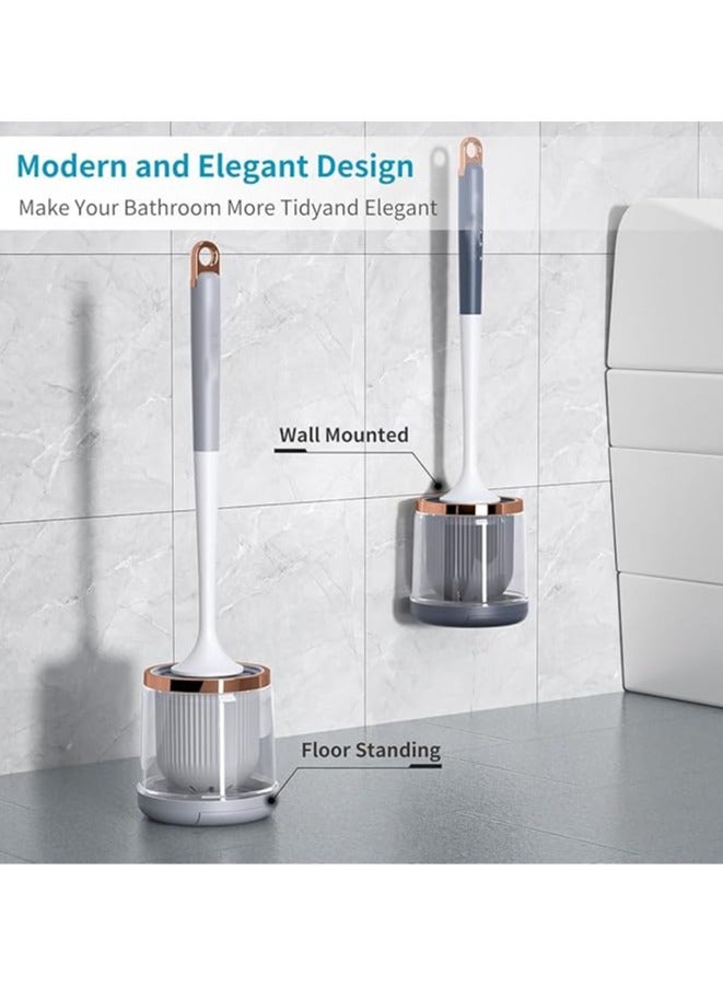 عربست مجموعة فرشاة المرحاض، قطعتان من فرشاة المرحاض وحاملها مع ملقط بمقبض طويل، فرشاة تنظيف المرحاض للتنظيف العميق للحمام، فرشاة أنيقة لتنظيف المرحاض، إكسسوارات ديكور الحمام (رمادي) - Image 5