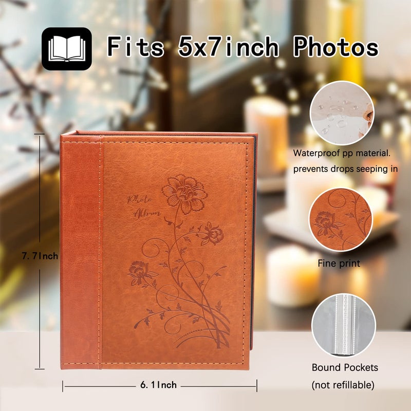 Artmag Artmag Photo Album 5x7 Clear Pages Pockets Leather Cover Slip Slide in Photo Album Book Holds 100 Vertical 5x7 Photos Picture Book for Wedding Family (Brown)  - Image 2