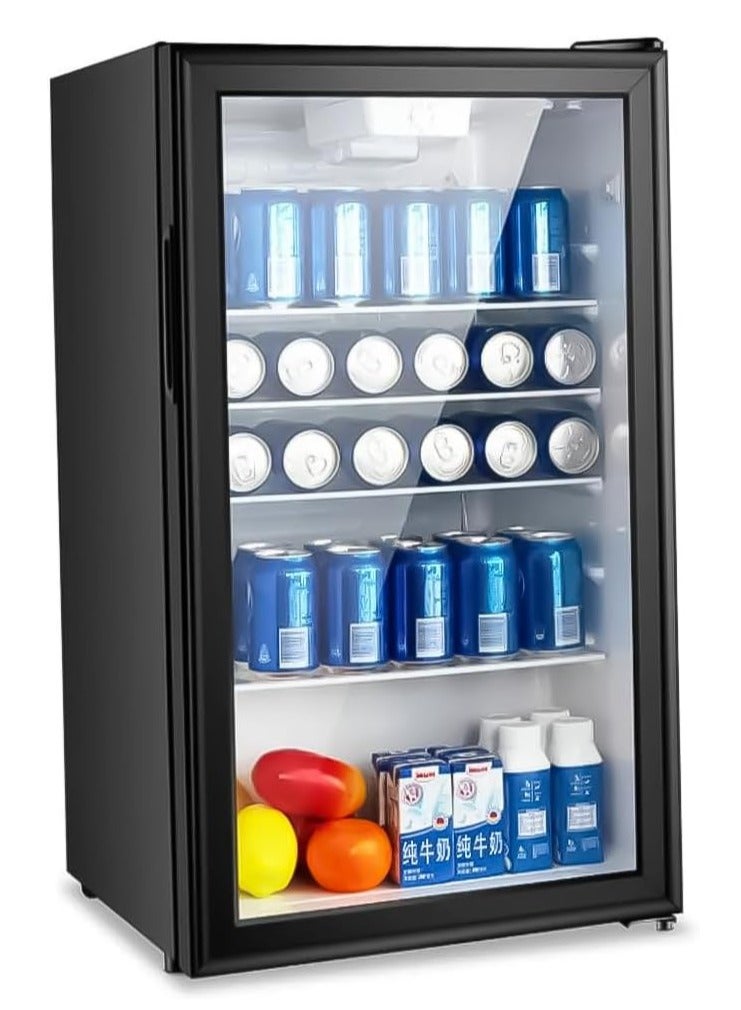 LC Multi-Functional Mini Fridge with Glass Door Display, 90L Capacity, Adjustable Temperature, LED Light, Compact Beverage and Snack Cooler for Home, Office, Dorm, Salon, or Café With 2 Year Warranty - Image 1
