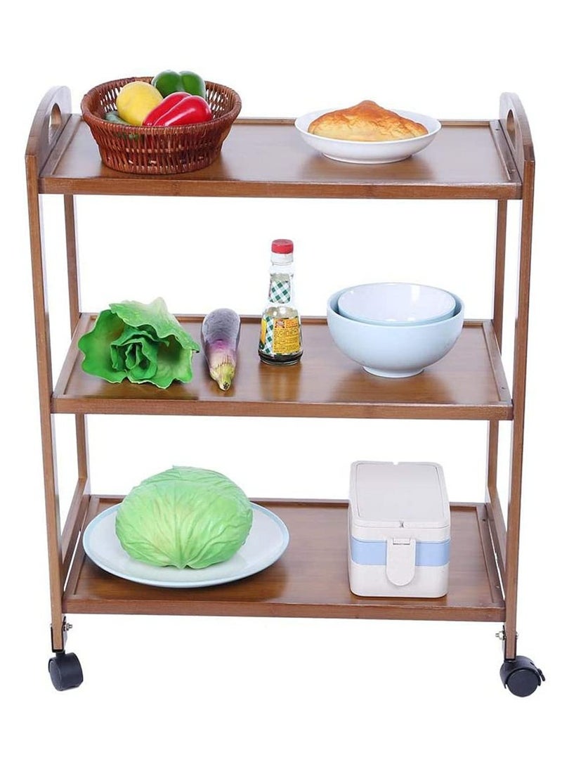 LINGWEI Bamboo Kitchen Trolley Storage Rack Serving Cart Utility Serving Cart Bamboo Wood Storage Trolley - Image 5