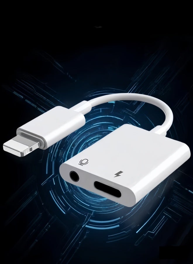 YINPAGE Lightning to 3.5mm Adapter  [ MFi Certified] | 2-in-1 Charger & Aux Splitter Dongle | No Pop-Up for iPhone 14 13 12 11 XS XR 8 7 Series （White Bluetooth model） - Image 1