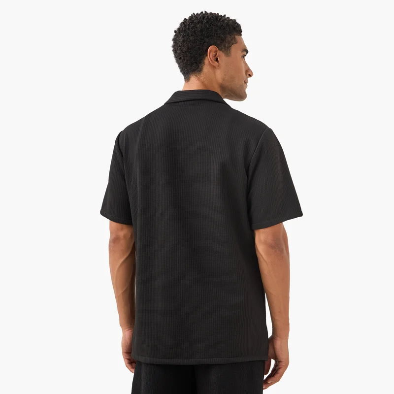 Splash FAV Regular Fit Dobby Textured Shirt with Camp Collar and Short Sleeves