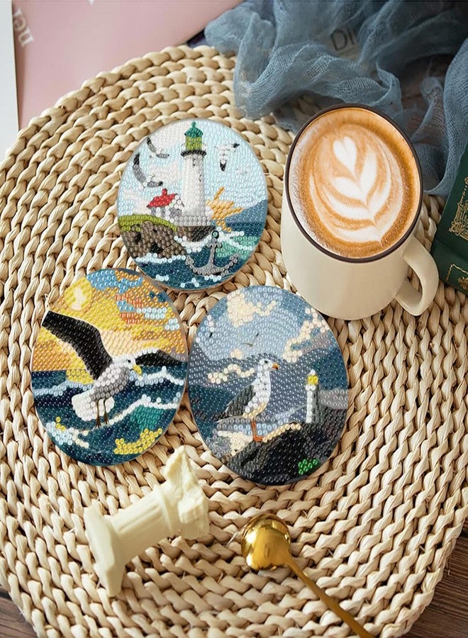 askkqtx 8 Pcs Beach Diamond Art Coasters Kits with Holder, Sea Diamond Painting Coasters Kits for Adults, DIY 5D Diamond Dots Small Mini Kit Full Drill Art Craft Supplies 4X4 Inch - Image 2