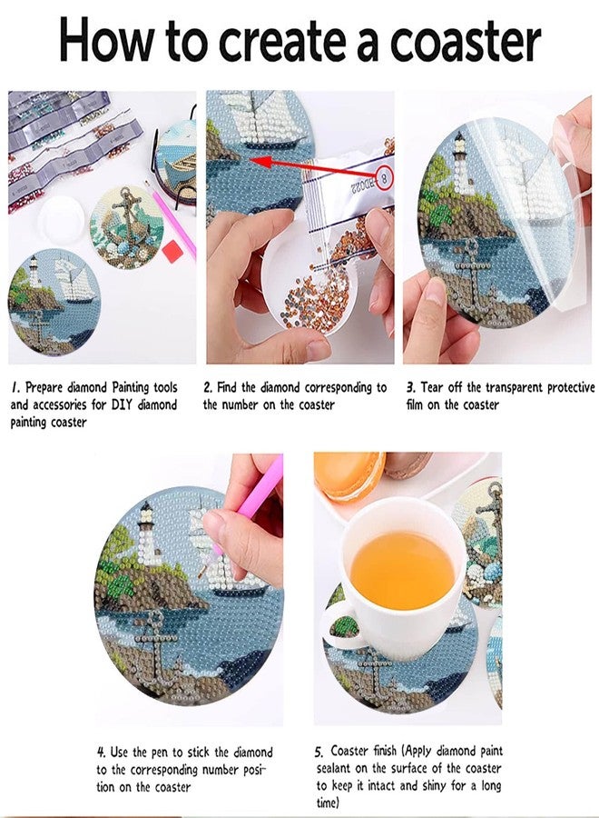 askkqtx 8 Pcs Beach Diamond Art Coasters Kits with Holder, Sea Diamond Painting Coasters Kits for Adults, DIY 5D Diamond Dots Small Mini Kit Full Drill Art Craft Supplies 4X4 Inch - Image 5