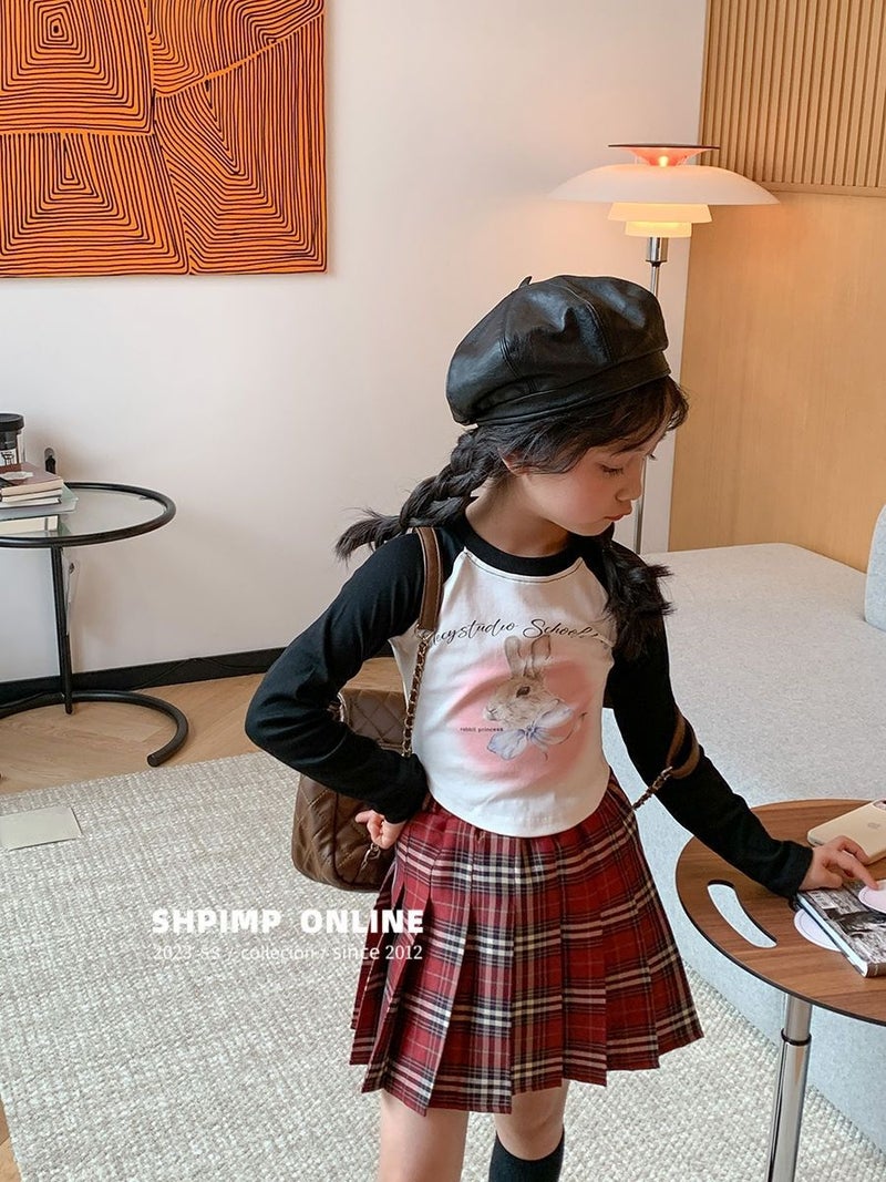 Girls' T-Shirt 2025 Spring Cartoon Rabbit Sleeve Outer Wear Base Shirt Baby Korean Style Western Style All-Match Top Trendy