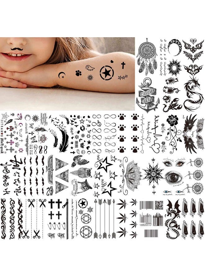VANTATY 66 Sheets 3D Small Black Temporary Tattoos For Women Men Waterproof Fake Tattoo Stickers For Face Neck Arm Children Flower Birds Star Realistic Tatoo Kits For Boy Girls Adults - Image 5