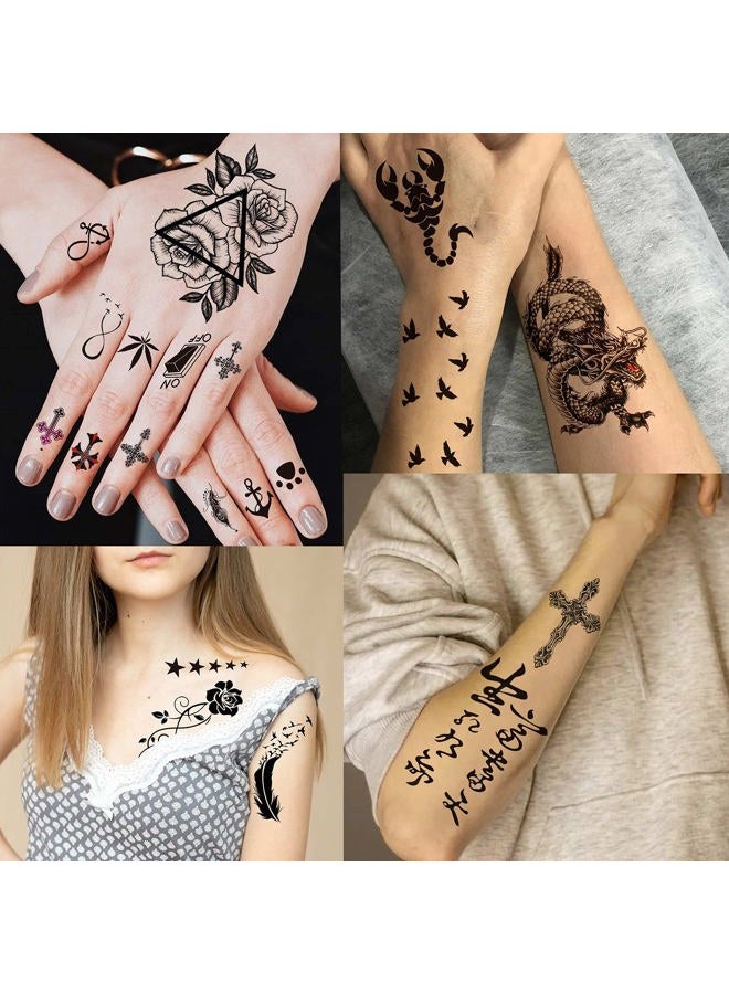 VANTATY 66 Sheets 3D Small Black Temporary Tattoos For Women Men Waterproof Fake Tattoo Stickers For Face Neck Arm Children Flower Birds Star Realistic Tatoo Kits For Boy Girls Adults - Image 2
