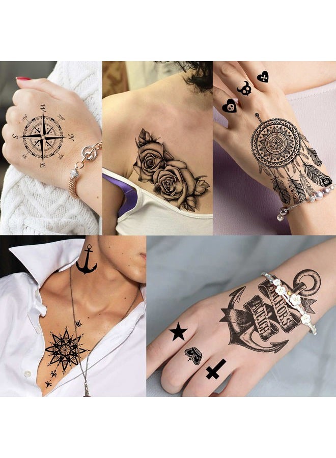 VANTATY 66 Sheets 3D Small Black Temporary Tattoos For Women Men Waterproof Fake Tattoo Stickers For Face Neck Arm Children Flower Birds Star Realistic Tatoo Kits For Boy Girls Adults - Image 3