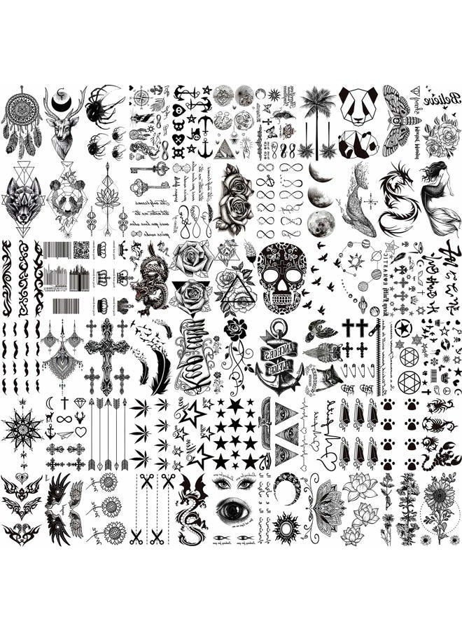 VANTATY 66 Sheets 3D Small Black Temporary Tattoos For Women Men Waterproof Fake Tattoo Stickers For Face Neck Arm Children Flower Birds Star Realistic Tatoo Kits For Boy Girls Adults - Image 1