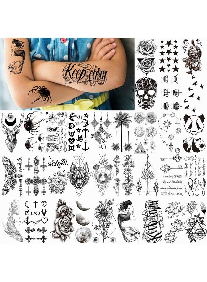VANTATY 66 Sheets 3D Small Black Temporary Tattoos For Women Men Waterproof Fake Tattoo Stickers For Face Neck Arm Children Flower Birds Star Realistic Tatoo Kits For Boy Girls Adults - Image 4
