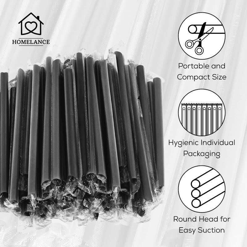 Homelance 400 Pcs Black Colors Jumbo Smoothie Straws Disposable Milkshake Straws Jumbo, Bubble Tea Straw For Cakes, Disposable Smoothie Straw Individually Wrapped (0.43" Wide X 9.84" Long) - Image 3