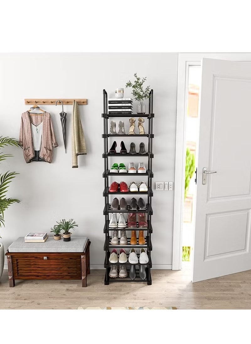 Tall Shoe Rack 10 Tier Narrow Shoe Rack 20-24 Pairs Vertical Shoe Rack Space Saving Stackable Tall Shoe Rack for Closet Entryway Durable Shoe Shelf Storage Metal Shoe Tower