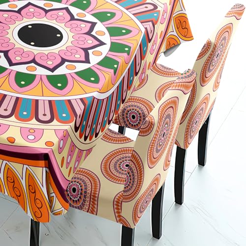 HOKIPO Polyester Dining Chair Covers Set Of 4 With Table Cloth (Ar-5186-D3, Rectangular, Multicolour) - Image 5