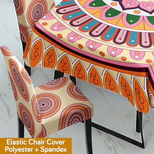 HOKIPO Polyester Dining Chair Covers Set Of 4 With Table Cloth (Ar-5186-D3, Rectangular, Multicolour) - Image 4