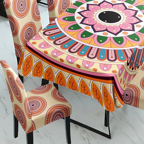 HOKIPO Polyester Dining Chair Covers Set Of 4 With Table Cloth (Ar-5186-D3, Rectangular, Multicolour) - Image 2