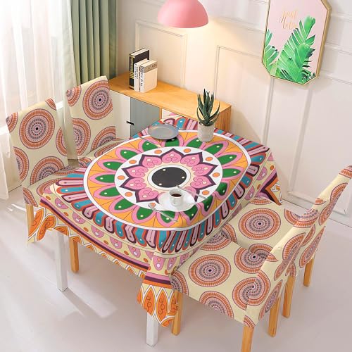 HOKIPO Polyester Dining Chair Covers Set Of 4 With Table Cloth (Ar-5186-D3, Rectangular, Multicolour) - Image 1