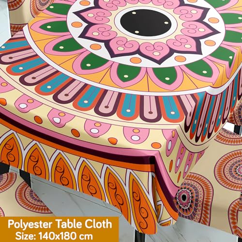HOKIPO Polyester Dining Chair Covers Set Of 4 With Table Cloth (Ar-5186-D3, Rectangular, Multicolour) - Image 3