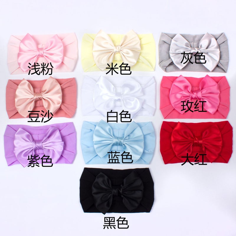 Generic 2023 European and American New Baby Soft Nylon Hair Accessories Girls Wide Edge Bow Stretch Hood Baby Hair Belt 10 color mix multiple