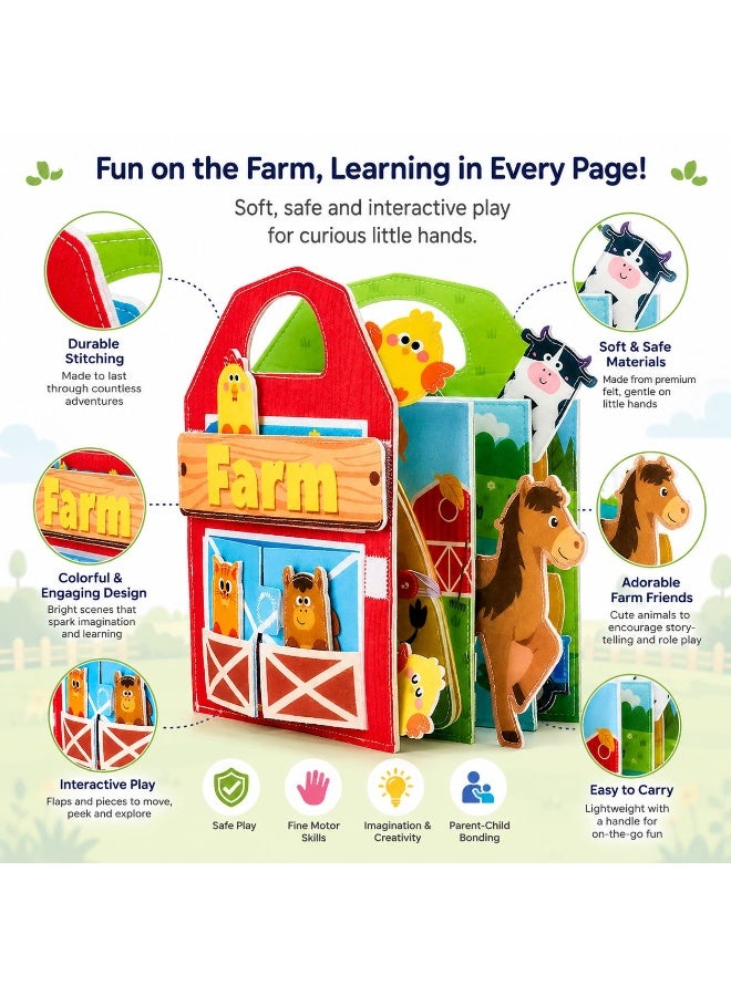 Prime Choice Montessori Felt Busy Board for Toddlers, Portable Learning Activity Book, Farm-Themed Sensory Board, Dressing Skills Practice Toy, Early Educational Travel Toy for Boys and Girls - Image 3