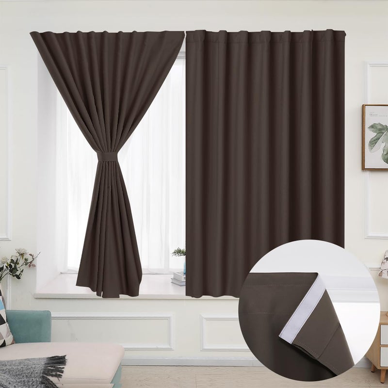 Muamar 2pcs Blackout Curtains Privacy Curtains 63 Inch Length Window Curtains Easy Install Thermal Insulated Window Shades Stick Curtains No Rods  Coffee 42"" W X 63"" L - Image 1