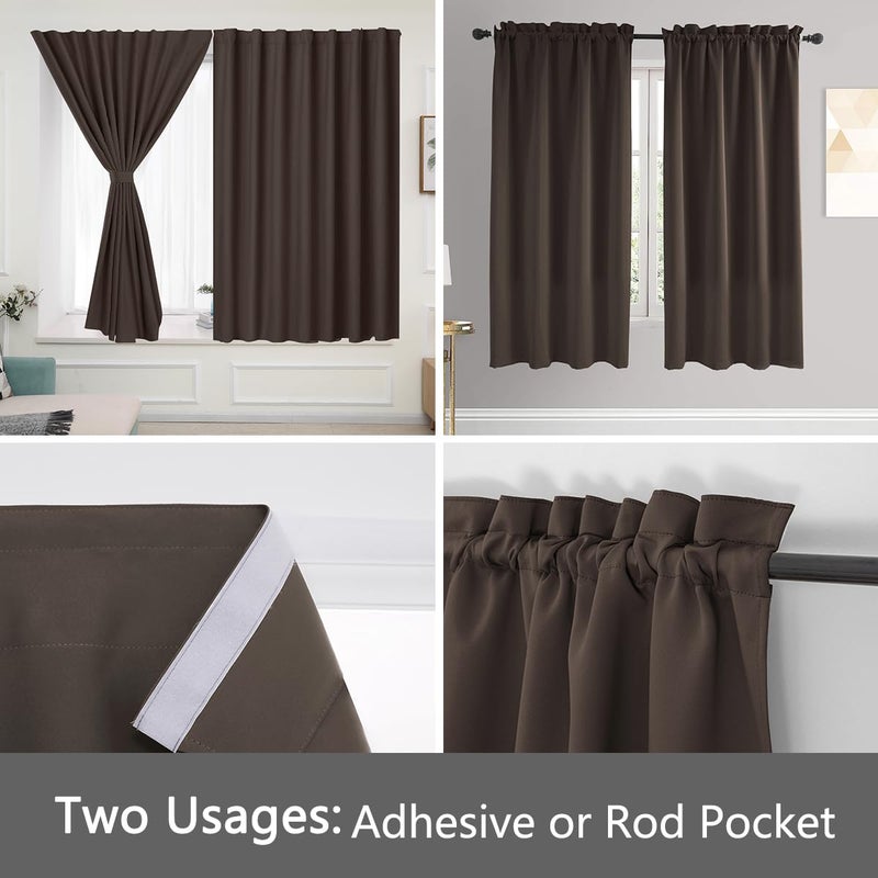 Muamar 2pcs Blackout Curtains Privacy Curtains 63 Inch Length Window Curtains Easy Install Thermal Insulated Window Shades Stick Curtains No Rods  Coffee 42"" W X 63"" L - Image 3