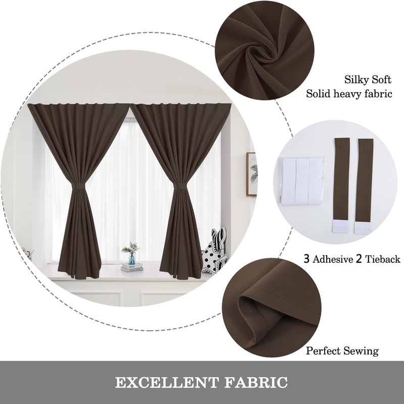 Muamar 2pcs Blackout Curtains Privacy Curtains 63 Inch Length Window Curtains Easy Install Thermal Insulated Window Shades Stick Curtains No Rods  Coffee 42"" W X 63"" L - Image 5