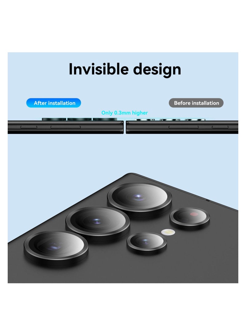 Wtech Premium Camera Lens Frame Tempered Glass Protector Aluminum Alloy Adhesive Coating For Samsung Galaxy S23 Ultra 5G 2023 Phantom Black - Image 2