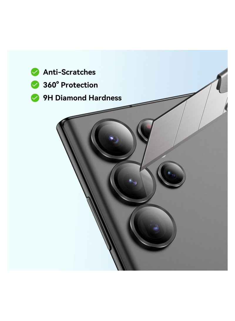 Wtech Premium Camera Lens Frame Tempered Glass Protector Aluminum Alloy Adhesive Coating For Samsung Galaxy S23 Ultra 5G 2023 Phantom Black - Image 4
