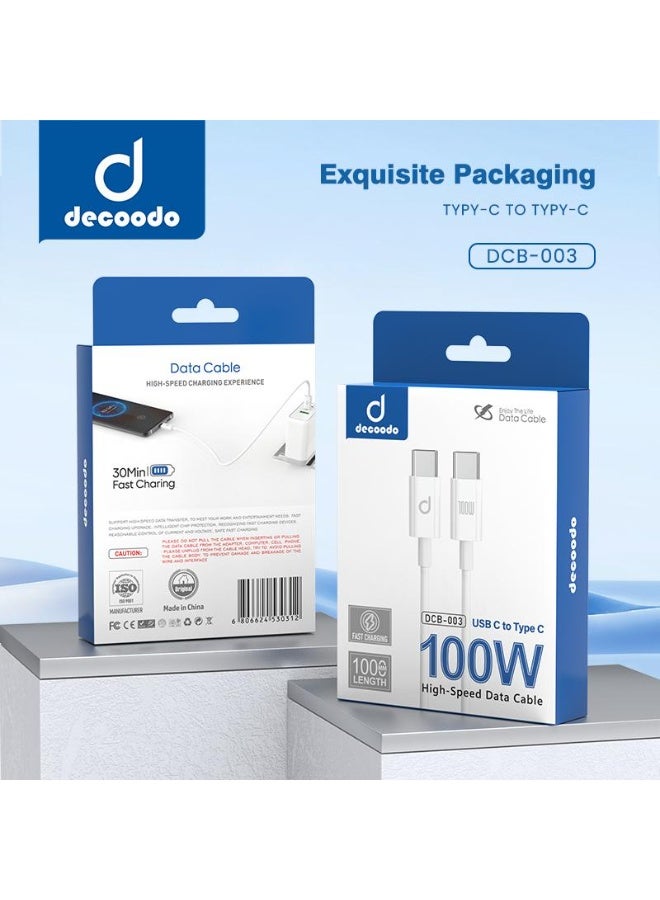 Decoodo DCB-003 USB-C to USB-C Fast Charging & Data Cable – 100W PD – 1M Length – Braided Design – White - Image 1