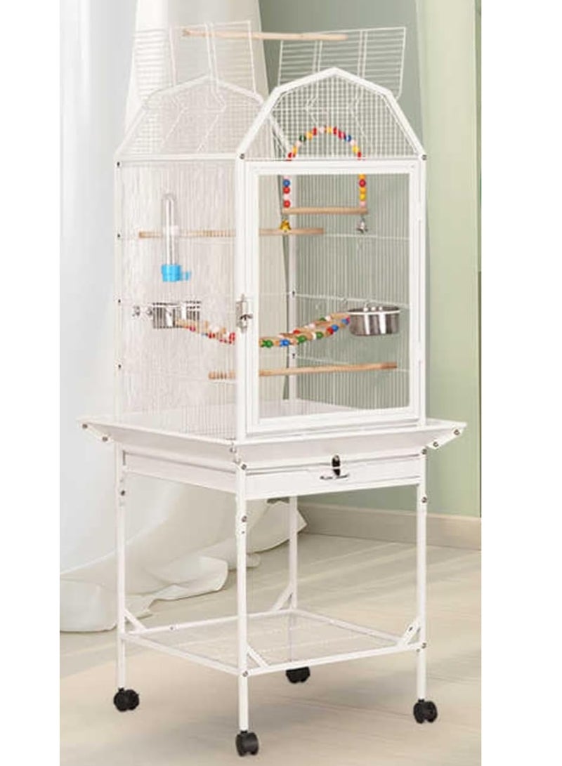 SHAMWA Acrylic front cage is a Large Birdcage with Luxury stand Food Container and wood Stick, Suitable for big parrots such as casco cocatoo ,conure,Parakeet,Budgerigar,Fischer Lovebird ,cockatiel . Made of high quality material, sturdy and durable to use ,Cage includes two hard and big staneless steel cups , 3 wood perch and top stand. Removable bottom grille and pull-out tray for convenient cleaning Item Dimensions after assembling :57 X 57 X 123 cm Can be used as a nice gift for your family and friends. Please Note : All other accessories ,toys ,ladder,swing ,nests are not available. - Image 1