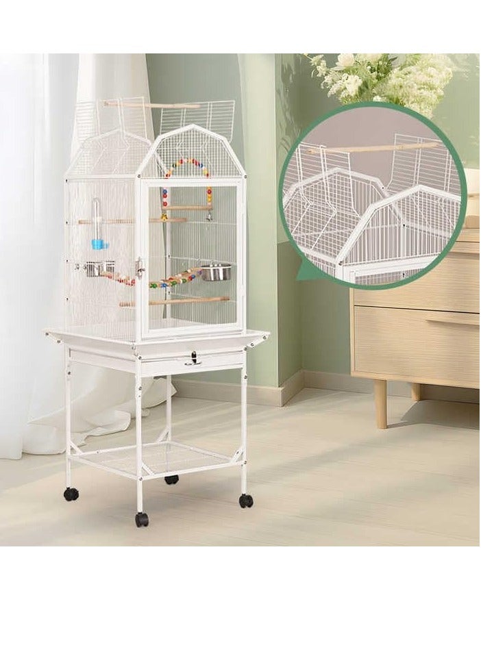 SHAMWA Acrylic front cage is a Large Birdcage with Luxury stand Food Container and wood Stick, Suitable for big parrots such as casco cocatoo ,conure,Parakeet,Budgerigar,Fischer Lovebird ,cockatiel . Made of high quality material, sturdy and durable to use ,Cage includes two hard and big staneless steel cups , 3 wood perch and top stand. Removable bottom grille and pull-out tray for convenient cleaning Item Dimensions after assembling :57 X 57 X 123 cm Can be used as a nice gift for your family and friends. Please Note : All other accessories ,toys ,ladder,swing ,nests are not available. - Image 2