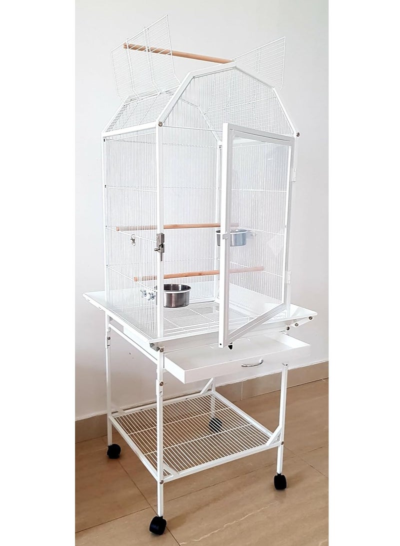SHAMWA Acrylic front cage is a Large Birdcage with Luxury stand Food Container and wood Stick, Suitable for big parrots such as casco cocatoo ,conure,Parakeet,Budgerigar,Fischer Lovebird ,cockatiel . Made of high quality material, sturdy and durable to use ,Cage includes two hard and big staneless steel cups , 3 wood perch and top stand. Removable bottom grille and pull-out tray for convenient cleaning Item Dimensions after assembling :57 X 57 X 123 cm Can be used as a nice gift for your family and friends. Please Note : All other accessories ,toys ,ladder,swing ,nests are not available. - Image 5