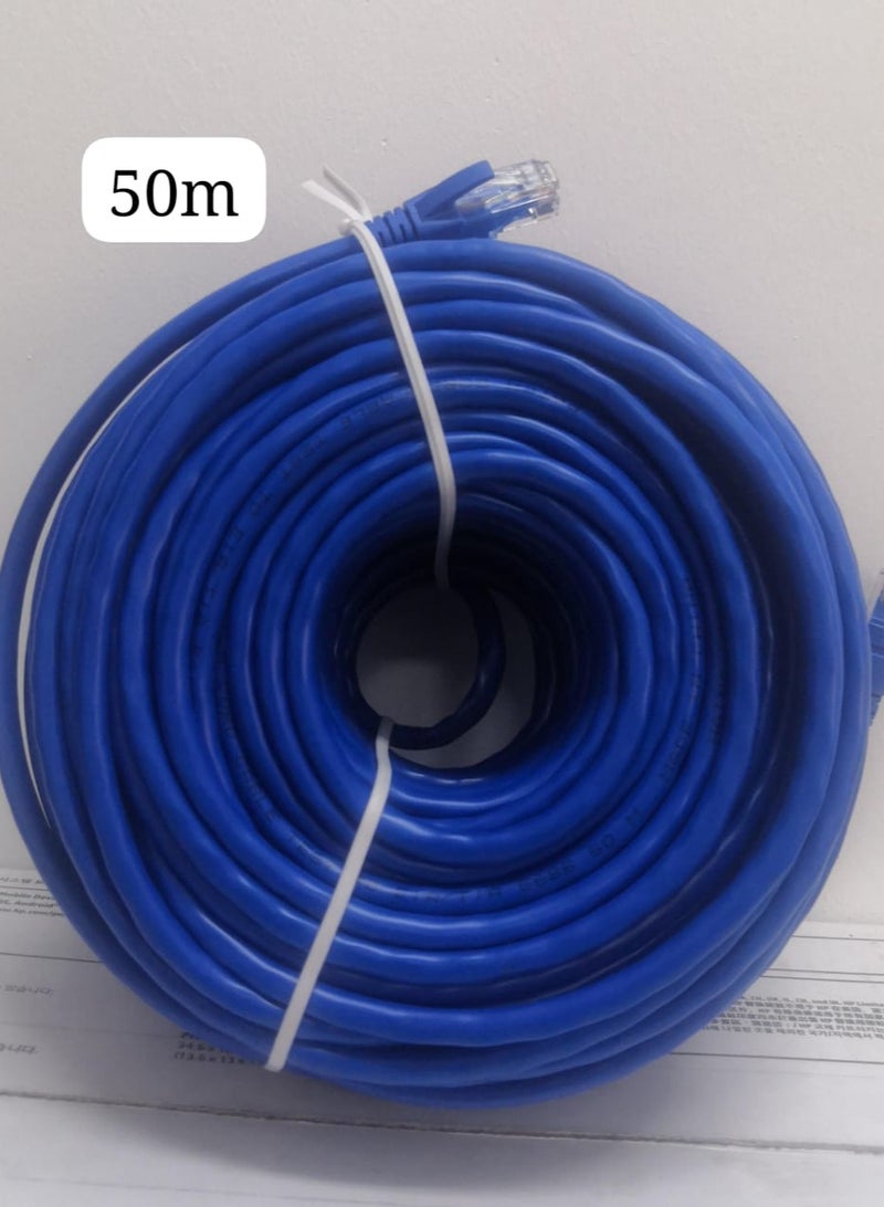Haing CAT6 network cable, 50 meters long, blue, with high quality, with a high data transfer speed