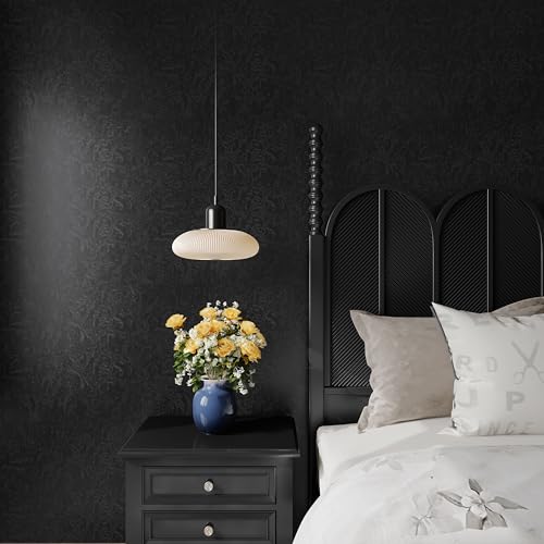 Abyssaly Black Textured Peel and Stick Wallpaper - Vintage Embossed Contact Paper - Waterproof Self Adhesive Removable Vinyl Roll for Wrapping Paper Bathroom Bedroom Shelf Liner 15.7" x 118" - Image 3