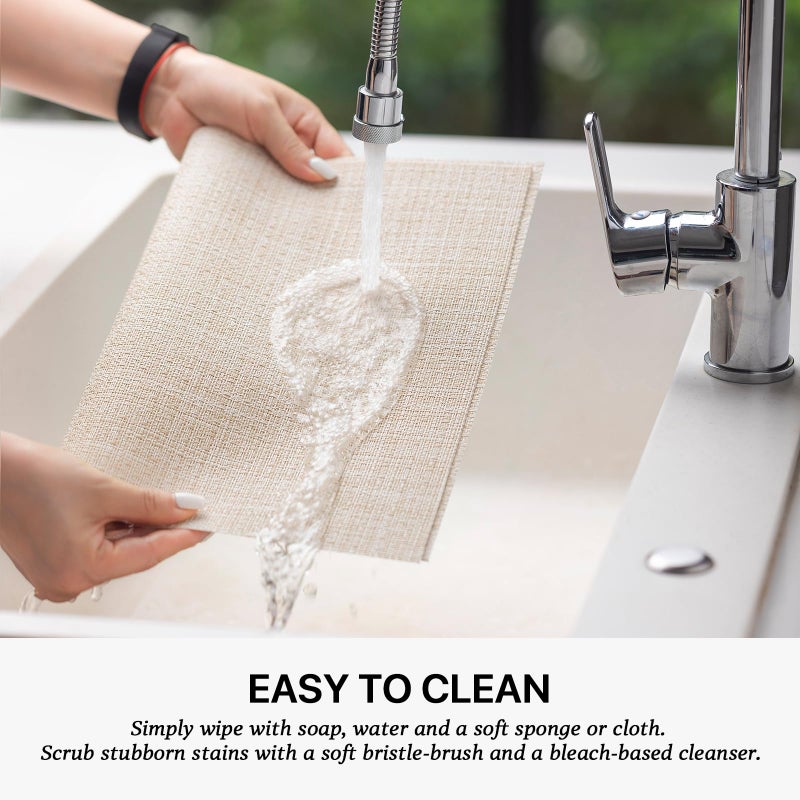 LEXMORE Placemats Set of 4 Vinyl/Plastic Woven Place Mats for Kitchen Table Indoor/Outdoor Washable Placemat Wipeable Dining Table Mats(A-Beige) - Image 4