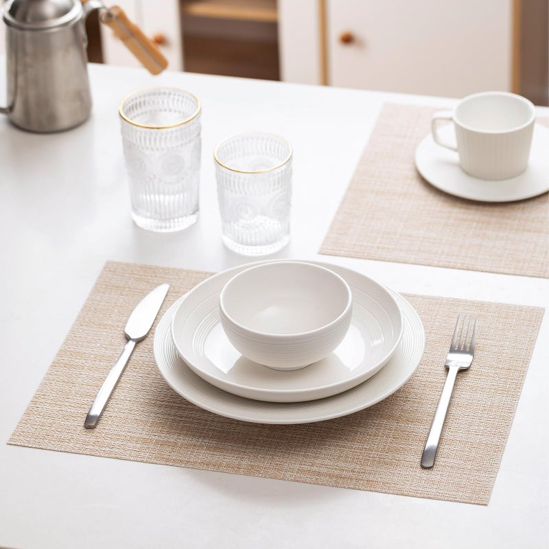 LEXMORE Placemats Set of 4 Vinyl/Plastic Woven Place Mats for Kitchen Table Indoor/Outdoor Washable Placemat Wipeable Dining Table Mats(A-Beige) - Image 3