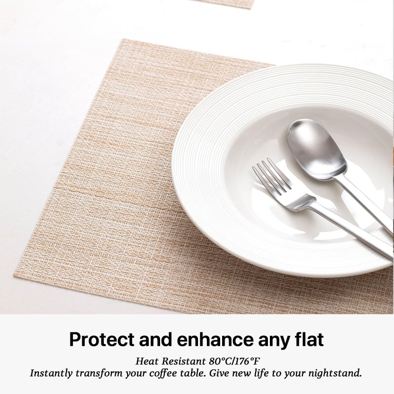 LEXMORE Placemats Set of 4 Vinyl/Plastic Woven Place Mats for Kitchen Table Indoor/Outdoor Washable Placemat Wipeable Dining Table Mats(A-Beige) - Image 5