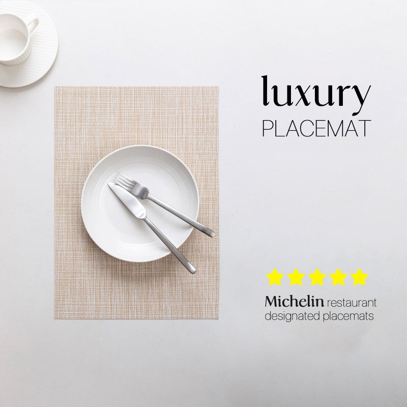 LEXMORE Placemats Set of 4 Vinyl/Plastic Woven Place Mats for Kitchen Table Indoor/Outdoor Washable Placemat Wipeable Dining Table Mats(A-Beige) - Image 2